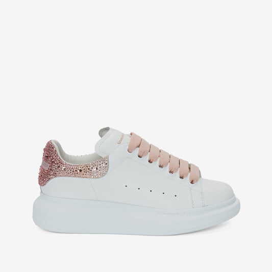 ALEXANDER McQUEEN - Sneaker Oversize in Bianco/rosa con cristalli dégradé - IperShopNY