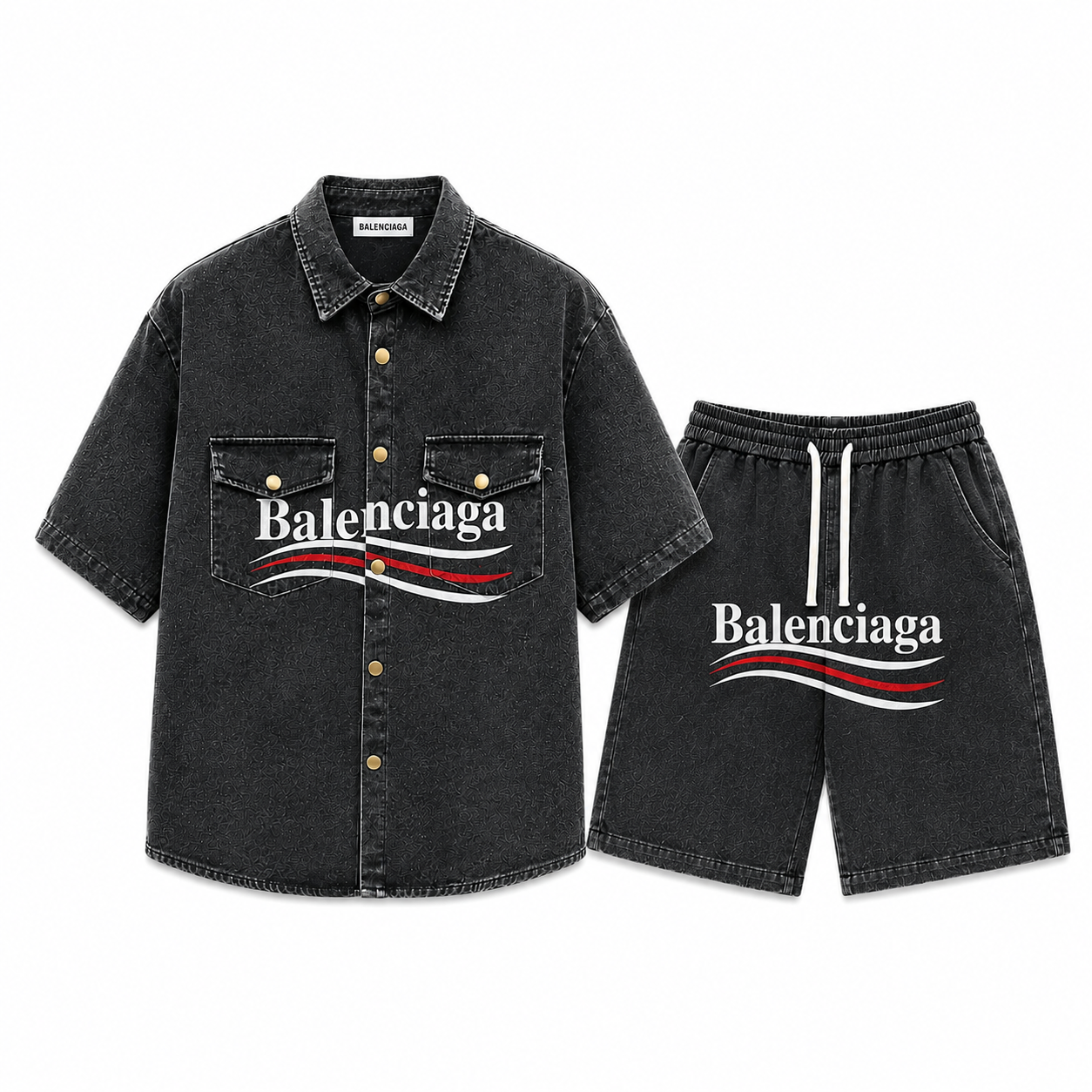 BALENCIAGA - Completo T-Shirt e Shorts Denim