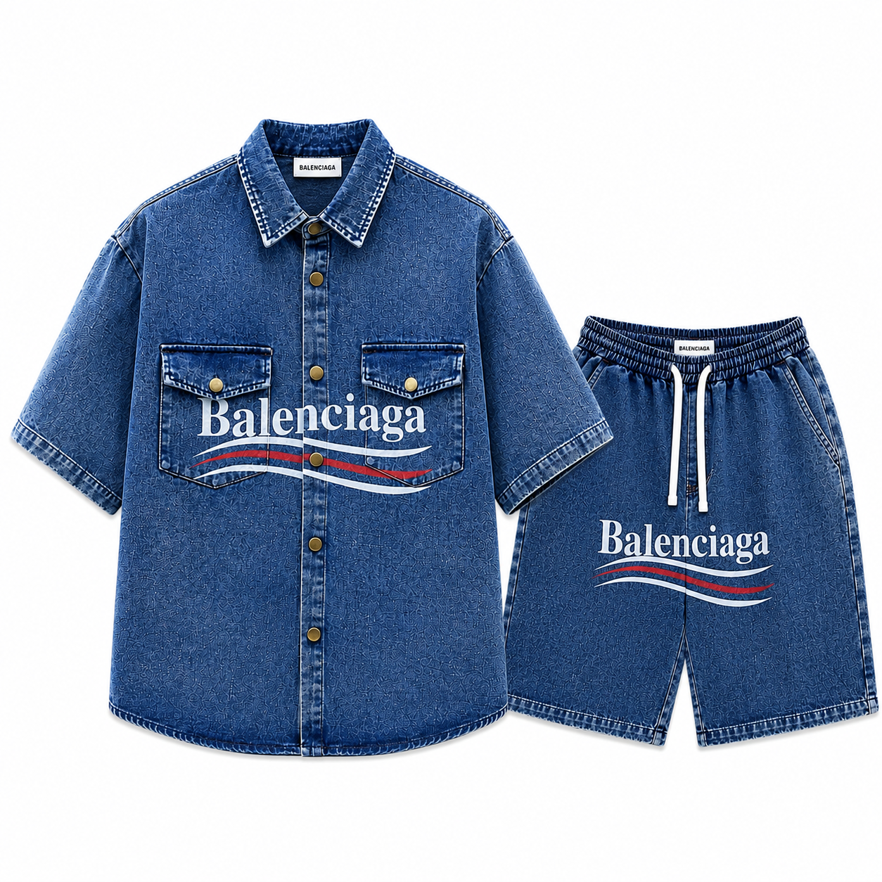 BALENCIAGA - Completo T-Shirt e Shorts Denim