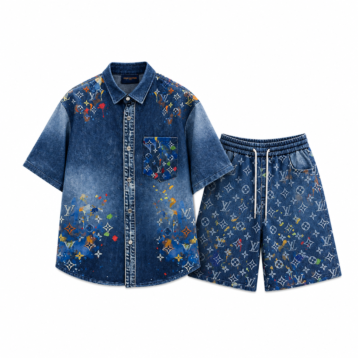 Louis Vuitton - Completo T-Shirt e Shorts in Denim