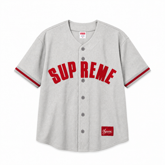 Supreme - Maglia da baseball Ultrasuede Mesh Grigio