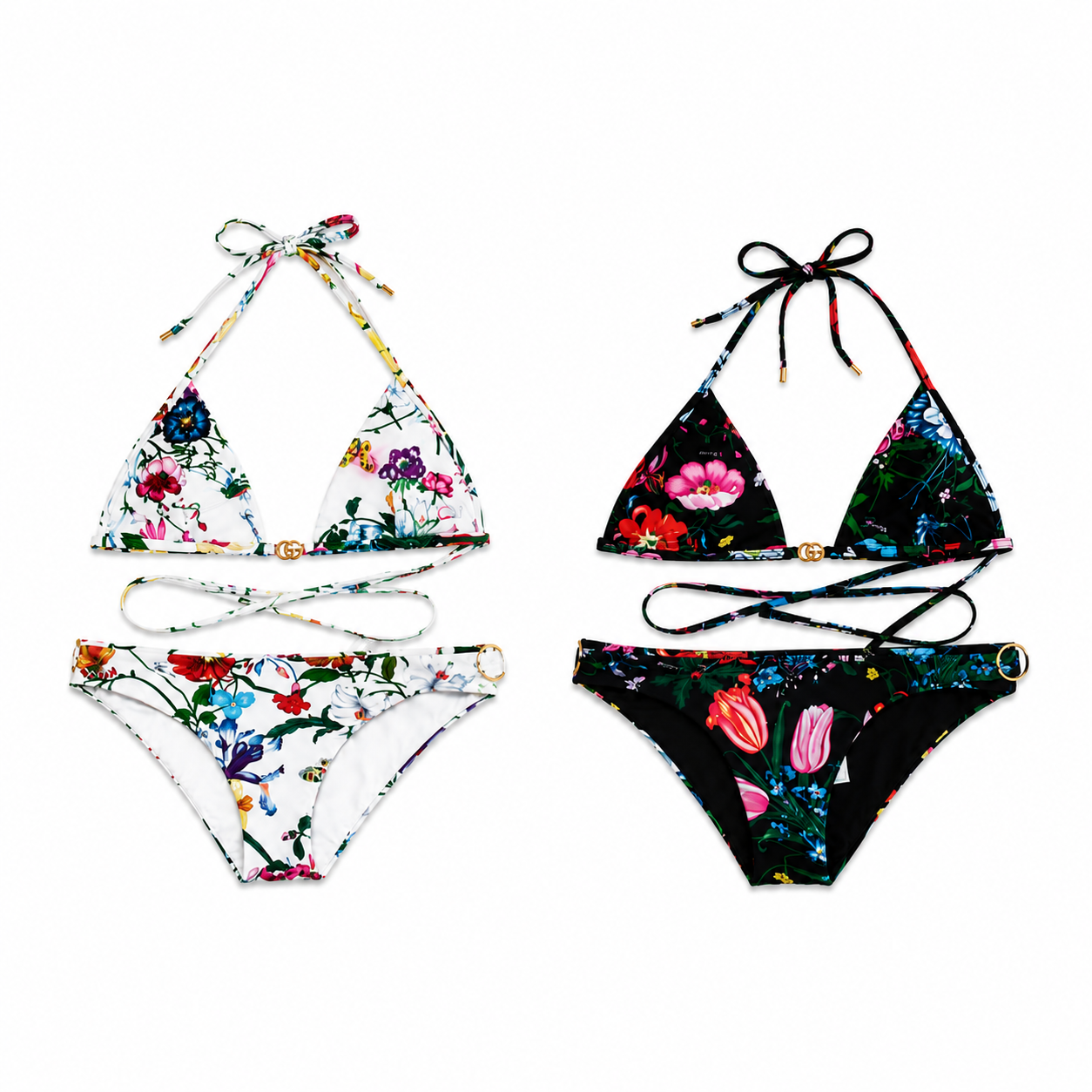 GUCCI - Costume da Bagno Bikini a Triangolo Due Pezzi con Stampa Floreale Multicolor
